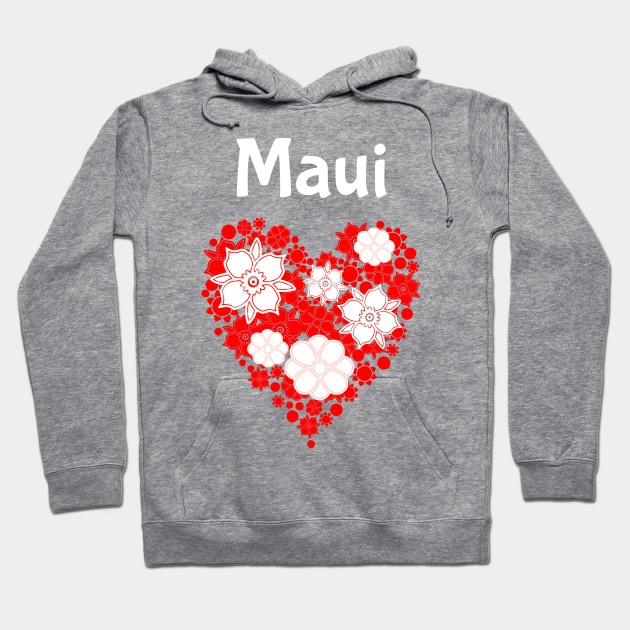 Maui Hawaii Flower Heart Tropical Hoodie by jutulen